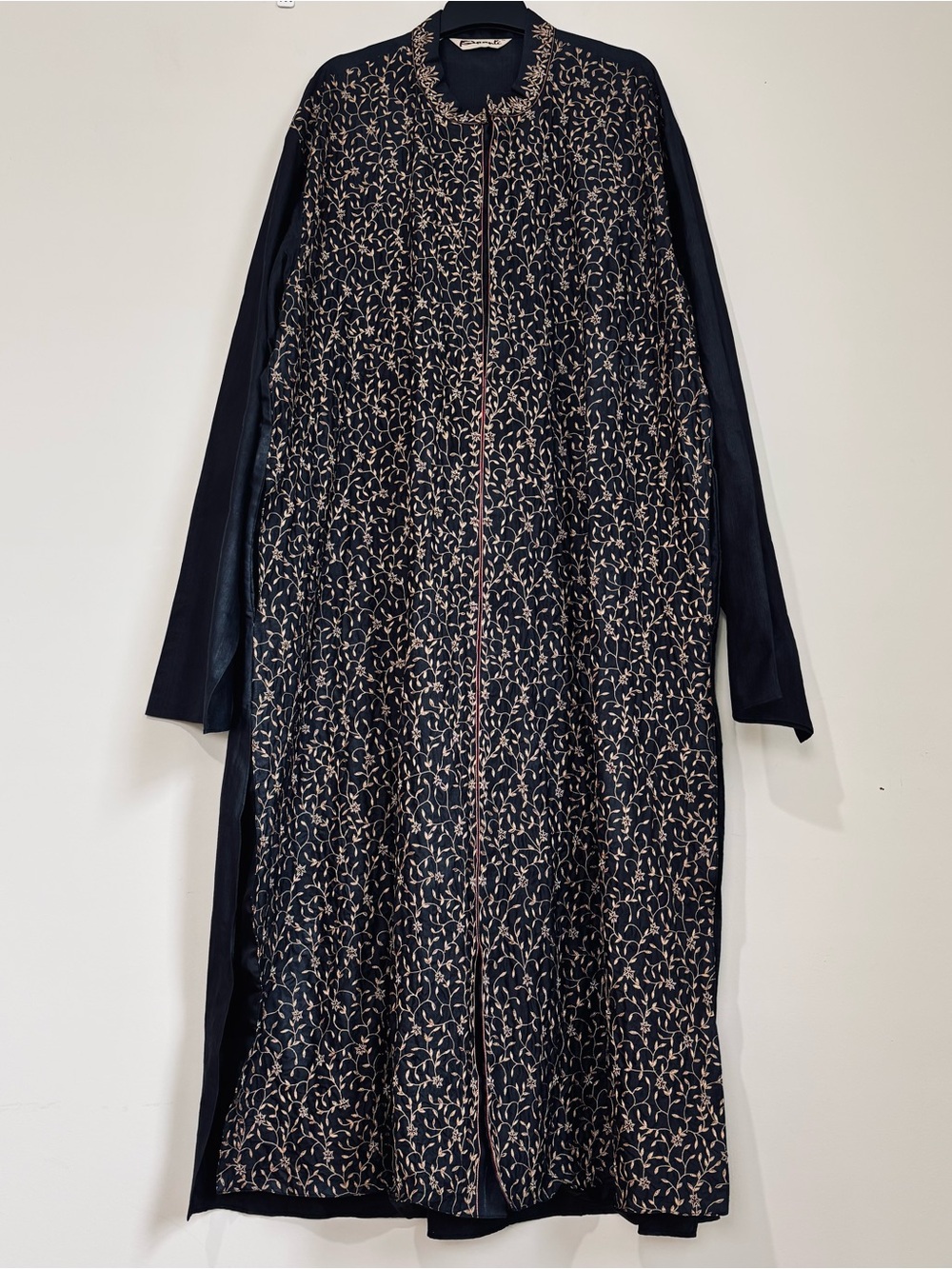 Prapti Women’s black Pure Silk floral embroidery Kaftan maxi relaxed party gown